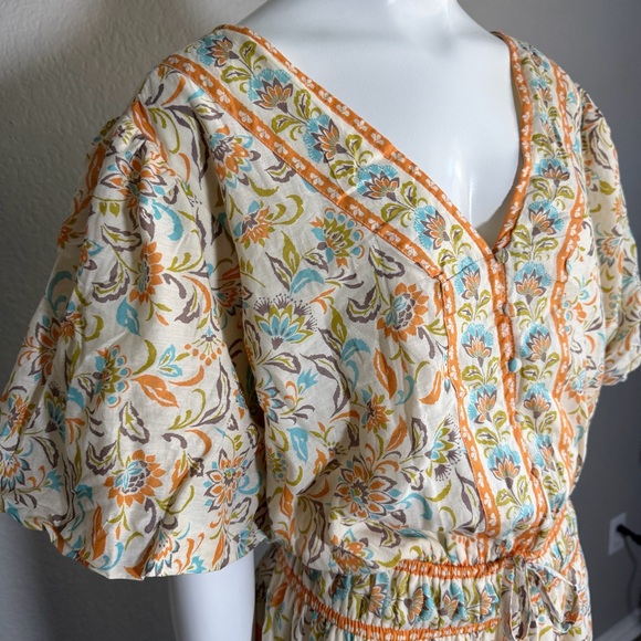 Léa Boho Maxi Dress NWT Floral Cotton V Neck Tiered Pockets Resort 2X - Picture 4 of 10